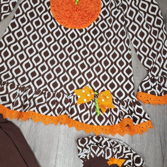 Emily Rose pumpkin patch fall ruffle lace ribbon halloween bell sleeve outfit 8 - Picture 7 of 9